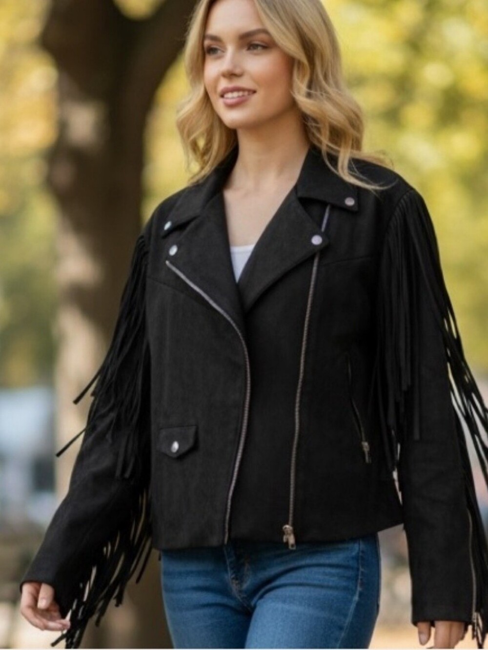 Oli & Hali Black Fringe Moto Jacket | NWT | Size Small | Western Boho - Picture 10 of 11